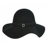 Hats – 12 PCS Big Brim Wool Felt Hats w/ Rhinestone Ring Band - Black - HT-CC12-7BK